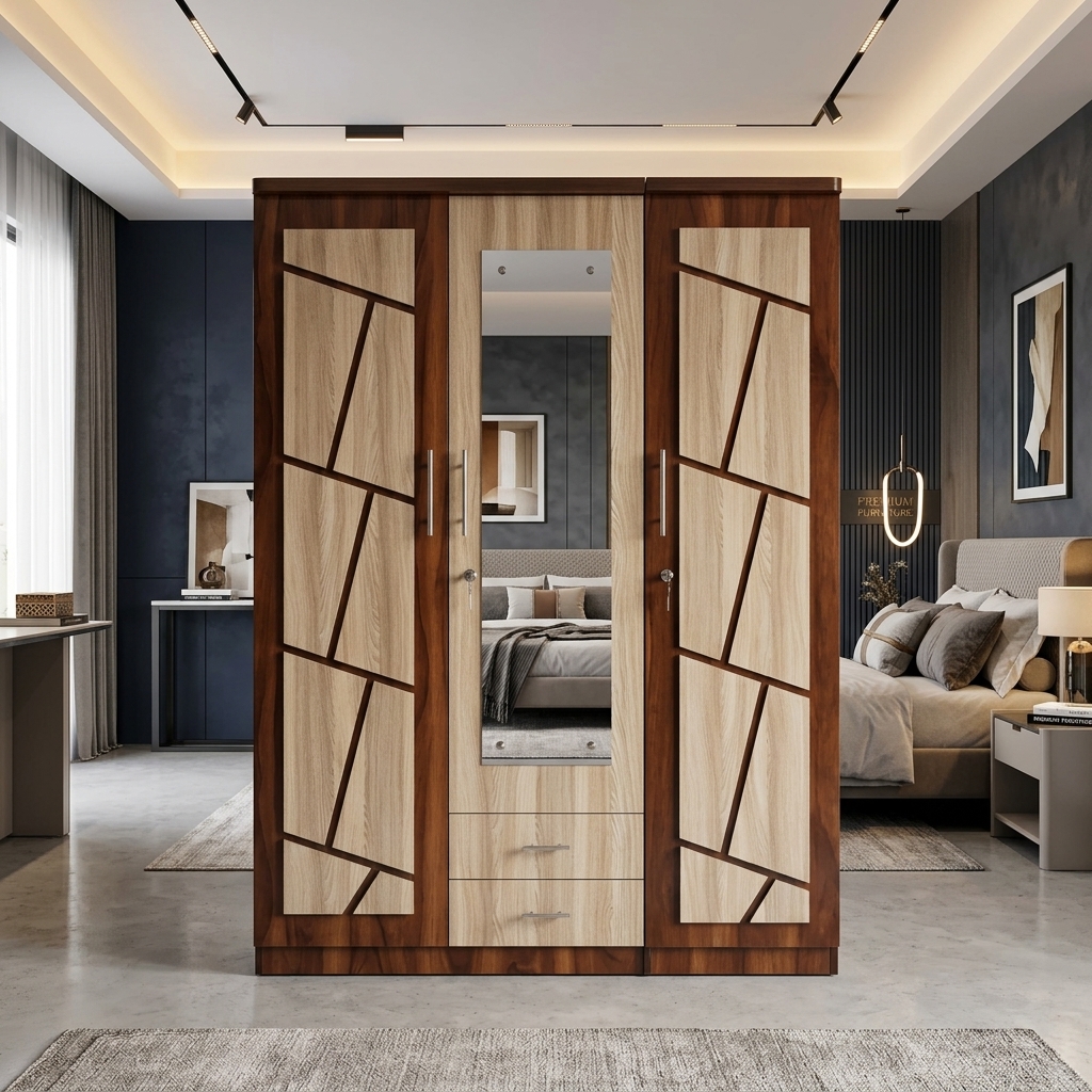 Two-Tone Geometric Wood Wardrobe