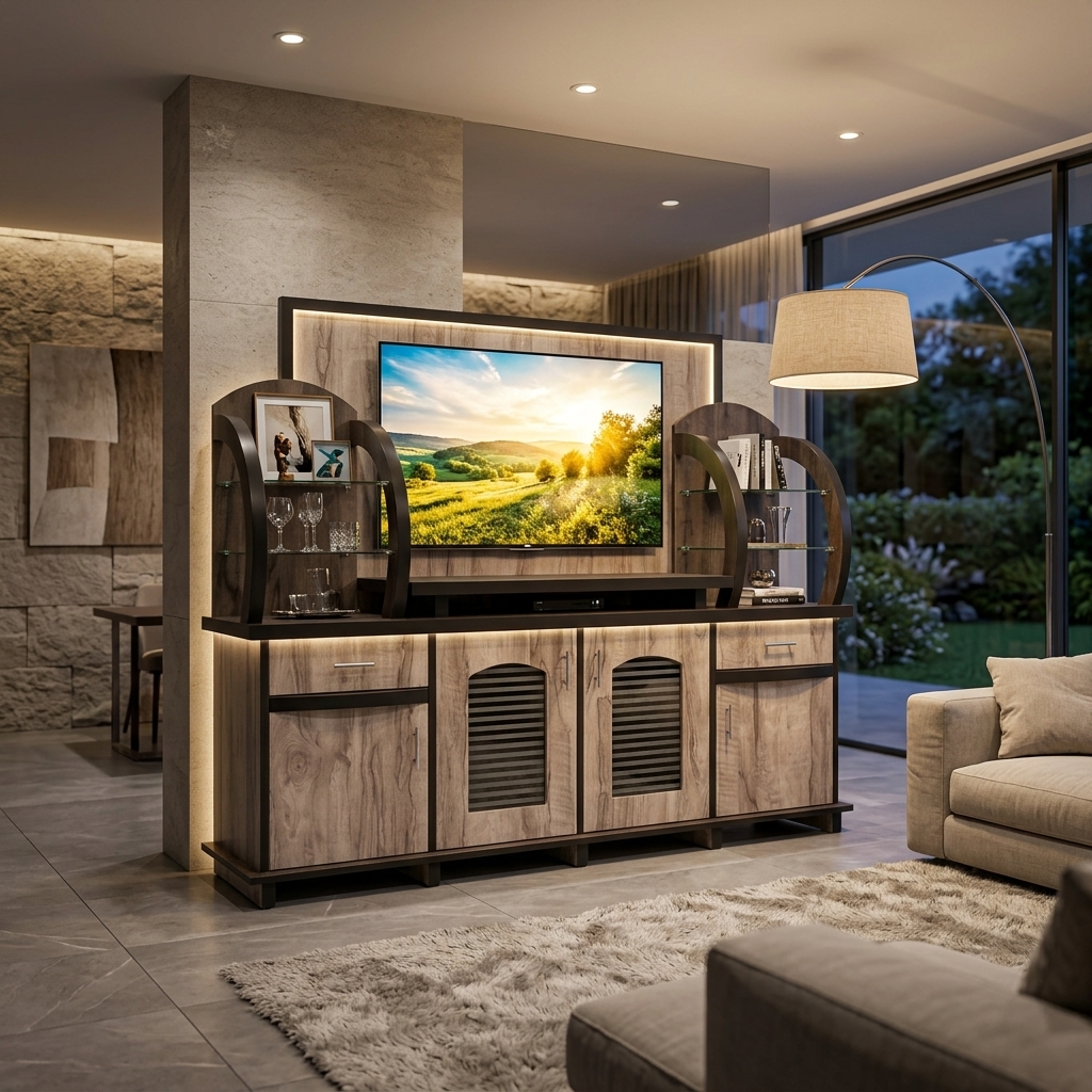 Curved Wooden TV Entertainment Unit