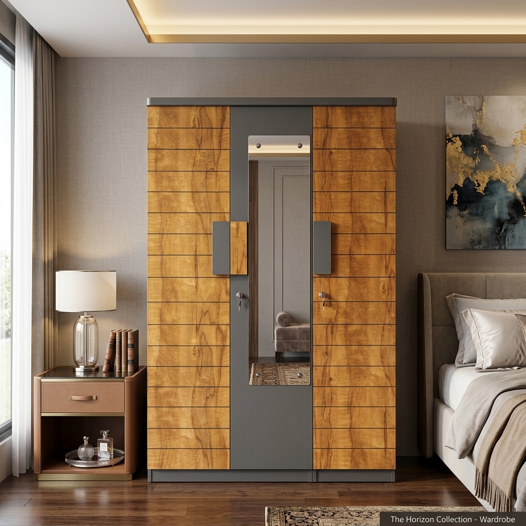 Modern Wood & Grey Wardrobe