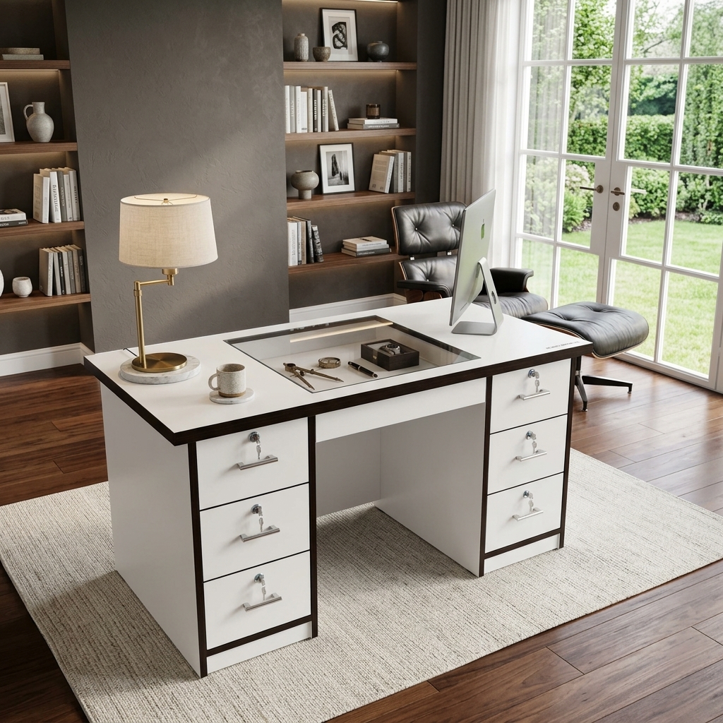 White Glass-Top Desk