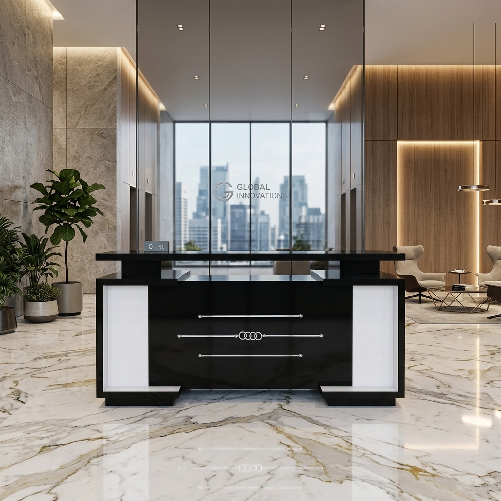 Sleek Chrome Detail Reception Desk