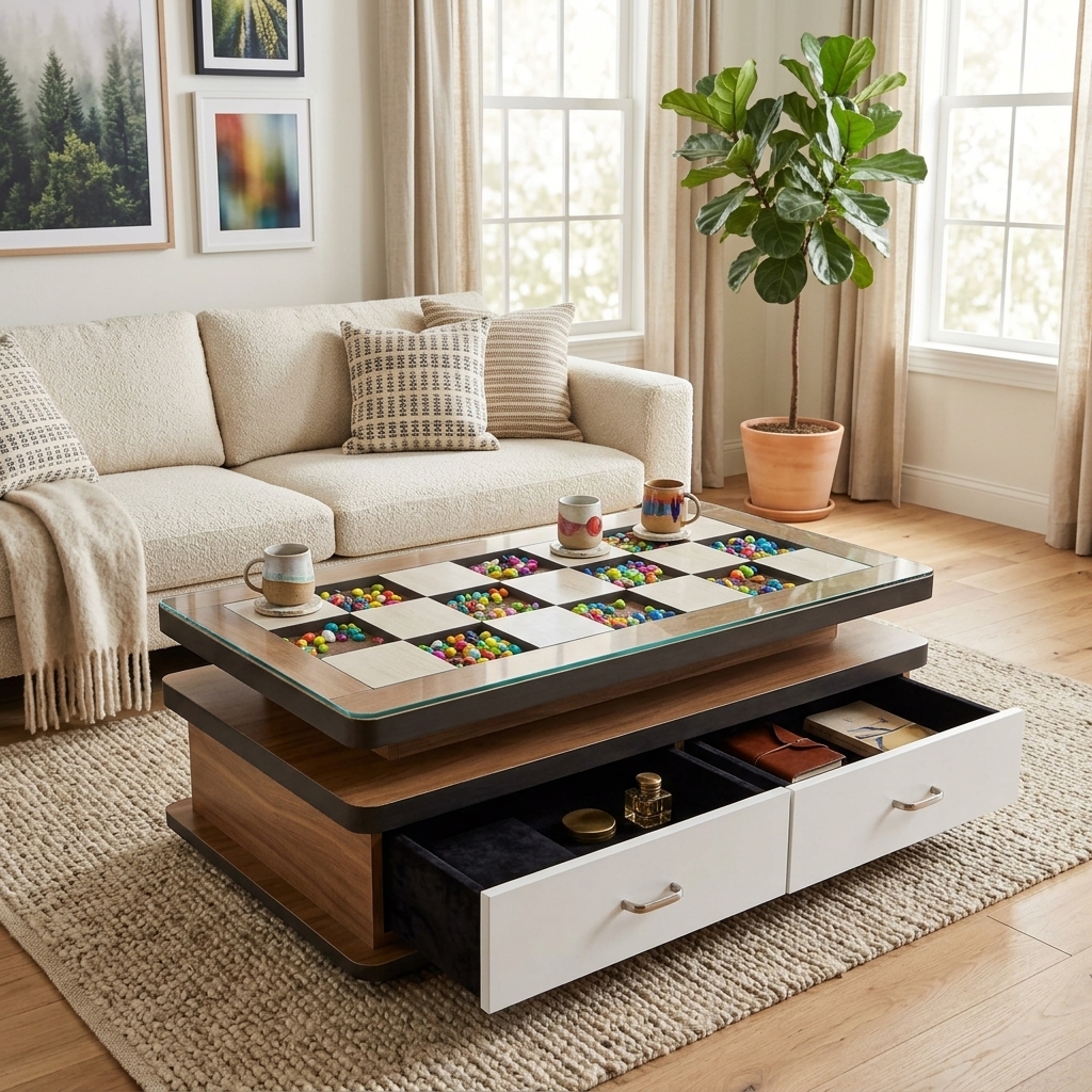 Pebble Checker Center Table