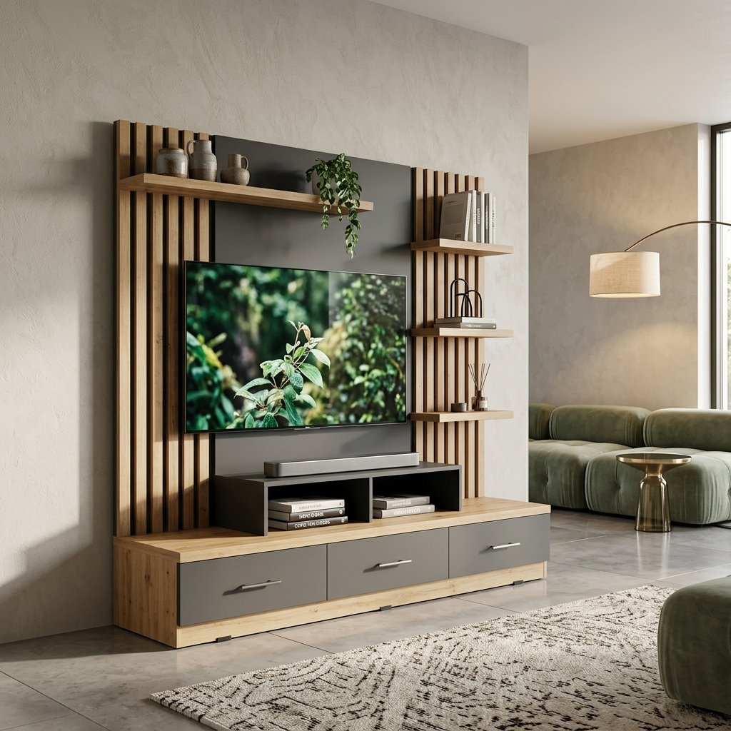 Modern Slatted TV Unit