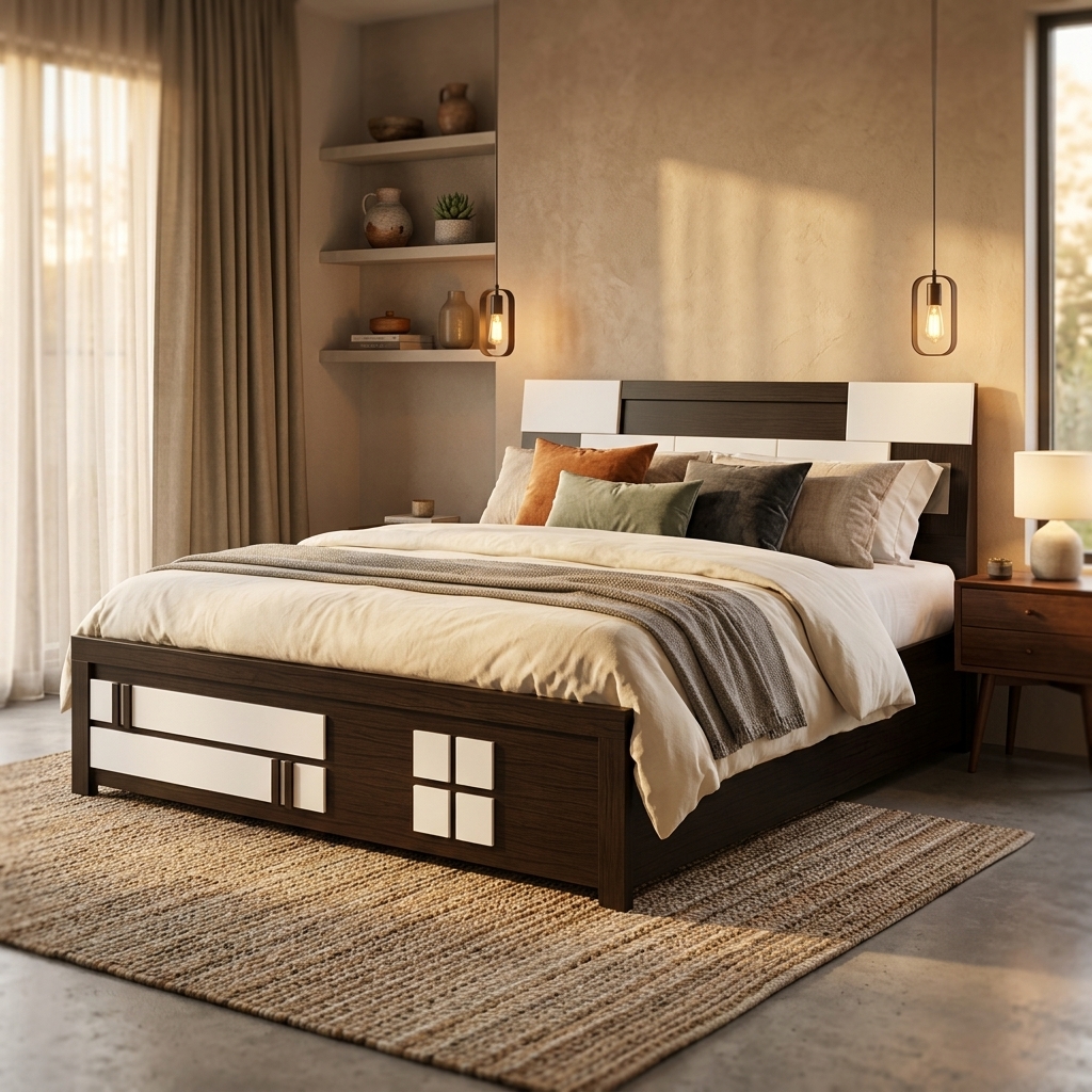 Geometric Wood Double Bed